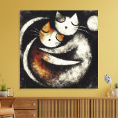 Two Hugging Cats Canvas Print – Chagall-Inspired  (Insitu (Woonkamer))