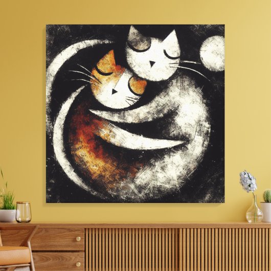  Two Hugging Cats Canvas Print – Chagall-Inspired  (Insitu (Woonkamer))