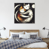  Two Hugging Cats Canvas Print – Chagall-Inspired  (Insitu (Slaapkamer))