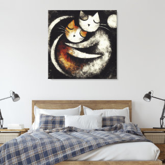  Two Hugging Cats Canvas Print – Chagall-Inspired 