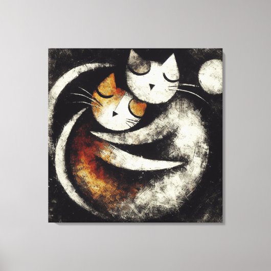  Two Hugging Cats Canvas Print – Chagall-Inspired  (Voorkant)