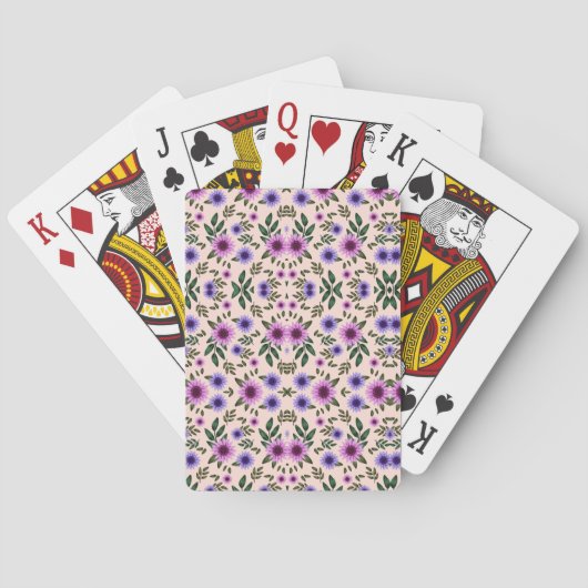 Two images showing playing cards with a floral pokerkaarten (Achterkant)