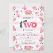 Two In A Melon Watermelon 2nd Birthday Invitation Kaart (Voorkant)