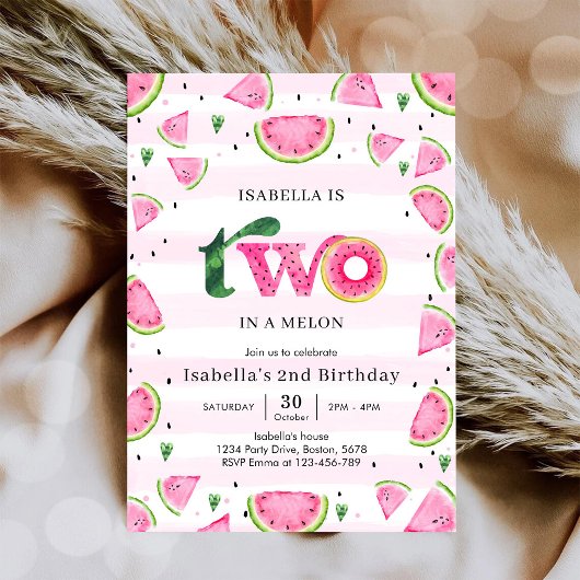 Two In A Melon Watermelon 2nd Birthday Invitation Kaart