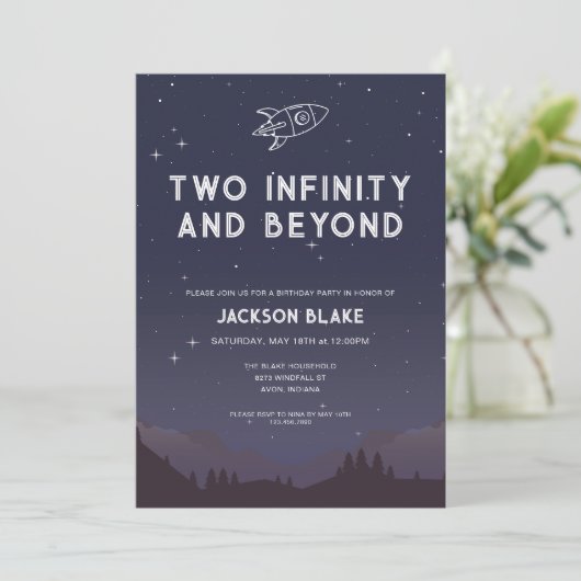 Two Infinity en Beyond Second Birthday Party Kaart (Staand voorkant)