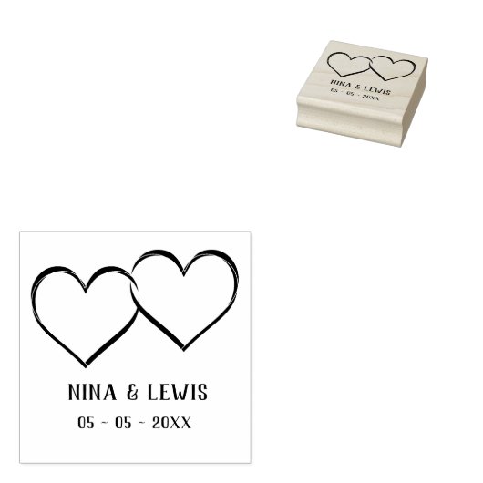 Two Intertwined Hearts Names & Date for Wedding Rubberstempel (Gestempeld)