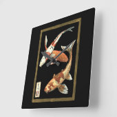 Two Japanese Koi Goldfish on Black Background Vierkante Klok (Hoek)