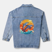 Two jumping cartoon dolphin denim jacket (Achterkant)
