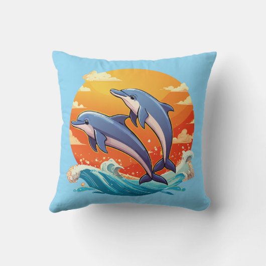 Two jumping cartoon dolphin kussen (Achterkant)