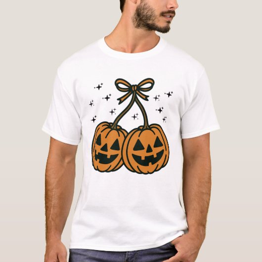 Two Kawaii Jack-O'-Lantern Pumpkins with Bow T-shirt (Voorkant)