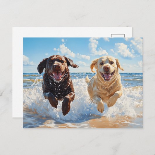 Two Labrador Retrievers on Beach Briefkaart (Voorkant / Achterkant)