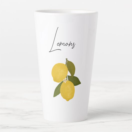 Two Lemons with Green Leaves | Fresh Citrus  Latte Mok (Voorkant)