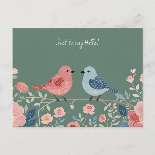 Two Little Birds and Flowers Briefkaart (Voorkant)