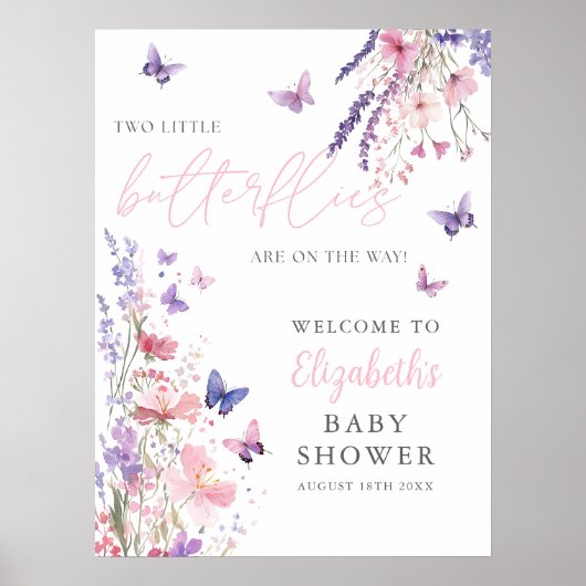 Two Little Butterflies Baby Shower Welcome Sign Poster (Voorkant)