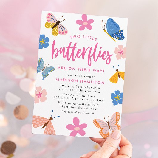 Two Little Butterflies Twin Baby Shower Kaart