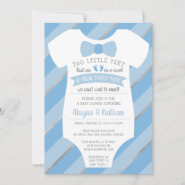 Two Little Feet Baby shower Invitation, Bow Stropd Kaart