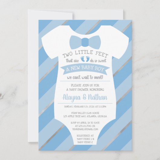 Two Little Feet Baby shower Invitation, Bow Stropd Kaart (Voorkant)