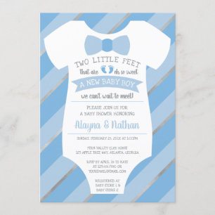 Two Little Feet Baby shower Invitation, Bow Stropd Kaart