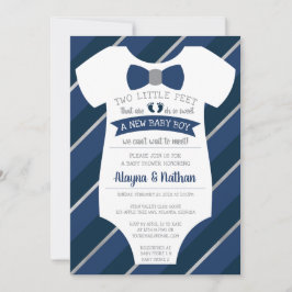 Two Little Feet Baby shower Invitation, Bow Stropd Kaart