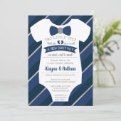 Two Little Feet Baby shower Invitation, Bow Stropd Kaart (Staand voorkant)