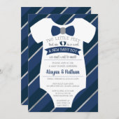 Two Little Feet Baby shower Invitation, Bow Stropd Kaart (Voorkant / Achterkant)