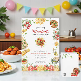 Two Little Meatballs Pasta Baby Shower QR code Kaart