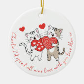 Two Love Cats Jubileum Valentijn Paar Keramisch Ornament (Voorkant)