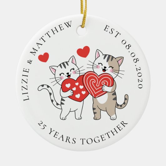 Two Love Cats Wedding Anniversary Photo Keramisch Ornament (Voorkant)