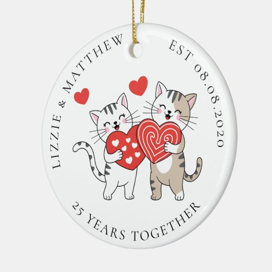 Two Love Cats Wedding Anniversary Photo Keramisch Ornament (Links)