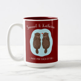 Two Lovely Cute Otters Custom Name Valentine's Day Tweekleurige Koffiemok