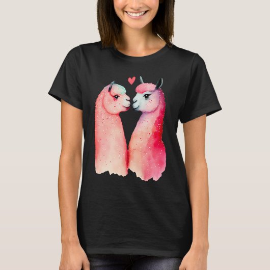 Two Loving Llamas In Love Heart Valentine's Day Al T-shirt (Voorkant)