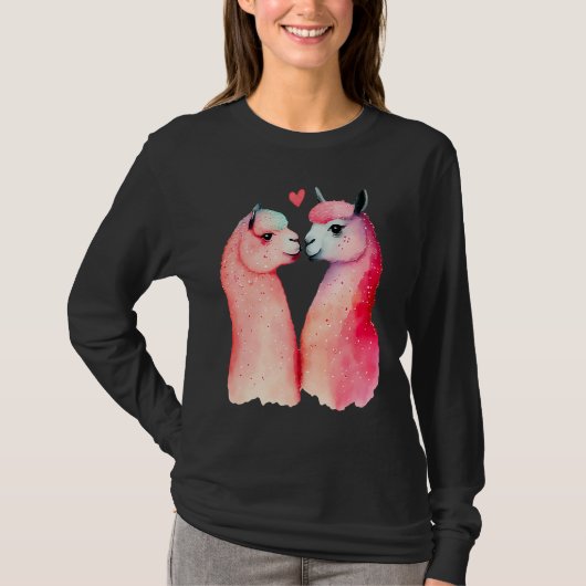 Two Loving Llamas In Love Heart Valentine's Day Al T-shirt (Voorkant)