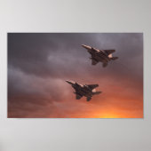 Two low flying F-15E Strike Eagles at sunset Poster (Voorkant)