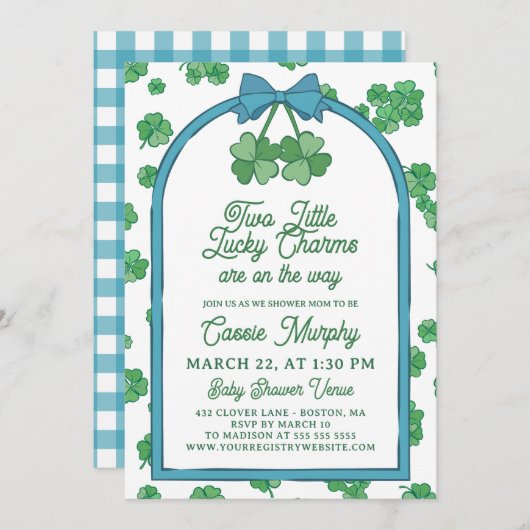 Two Lucky Charms Clovers Boy Twins Baby Shower Kaart (Voorkant / Achterkant)