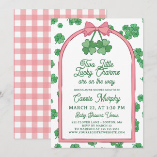 Two Lucky Charms Clovers Girl Twins Baby Shower Kaart