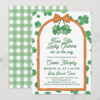 Two Lucky Charms Clovers Neutral Twin Baby Shower Kaart