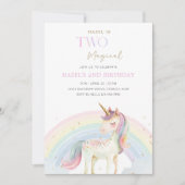 Two Magical Unicorn Rainbow 2nd Birthday Party Kaart (Voorkant)