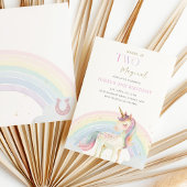 Two Magical Unicorn Rainbow 2nd Birthday Party Kaart