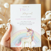 Two Magical Unicorn Rainbow 2nd Birthday Party Kaart