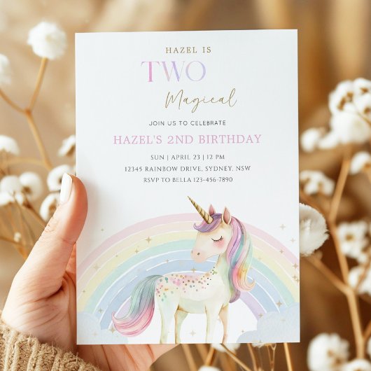 Two Magical Unicorn Rainbow 2nd Birthday Party Kaart