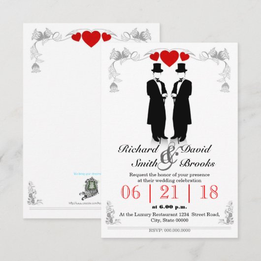 Two men in tuxedo with hats - Gay wedding Kaart (Voorkant / Achterkant)