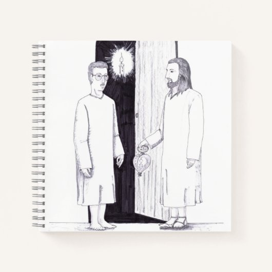 Two Men Standing Outside a Doorway of a Dark Room Notitieboek (Voorkant)