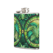 Two metal flasks with vibrant green tropical  heupfles (Links)