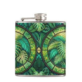 Two metal flasks with vibrant green tropical  heupfles
