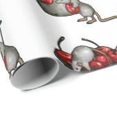 Two MICE Stealing Cherries, Bucket of Cherries Art Cadeaupapier (Rol Hoek)