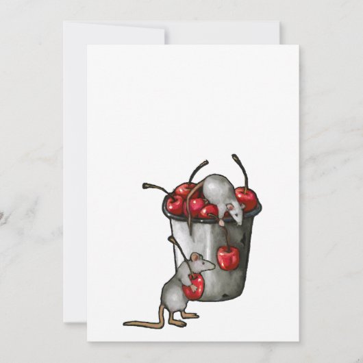 Two MICE Stealing Cherries, Bucket of Cherries Art Kaart (Voorkant)