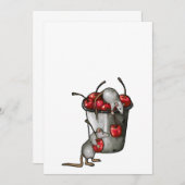Two MICE Stealing Cherries, Bucket of Cherries Art Kaart (Voorkant / Achterkant)