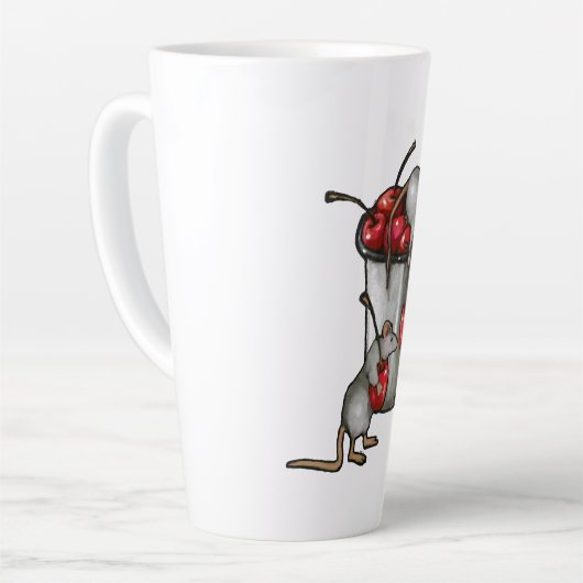 Two MICE Stealing Cherries, Bucket of Cherries Art Latte Mok (Linkerhoek)