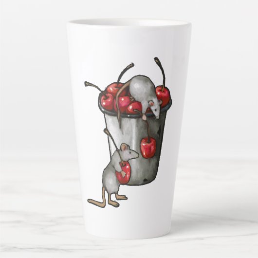 Two MICE Stealing Cherries, Bucket of Cherries Art Latte Mok (Voorkant)