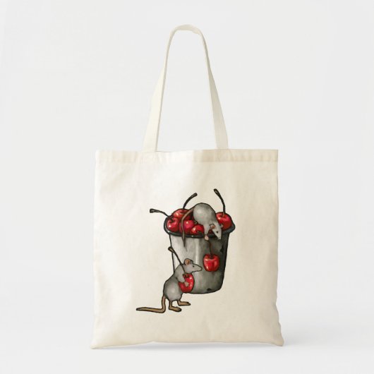 Two MICE Stealing Cherries, Bucket of Cherries Art Tote Bag (Voorkant)